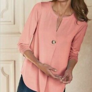NWT Soft Surroundings Pink Tia Long Sleeve V Neck Top | Size XS